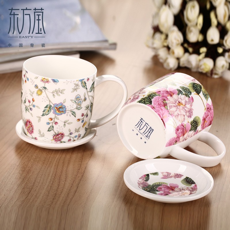 Ceramic cup LIDS, bone China cups, water cups, cup sets, European country-style floral cups, breakfast cups, coffee cups, milk cups, juice cups detail image 6