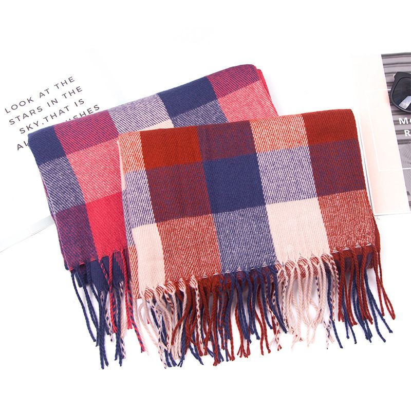Jian Ai Si Yuan Amazon European and American autumn and winter faux cashmere red check double-sided color check tassel scarves, women's scarves, large shawls wholesale Application Scenario