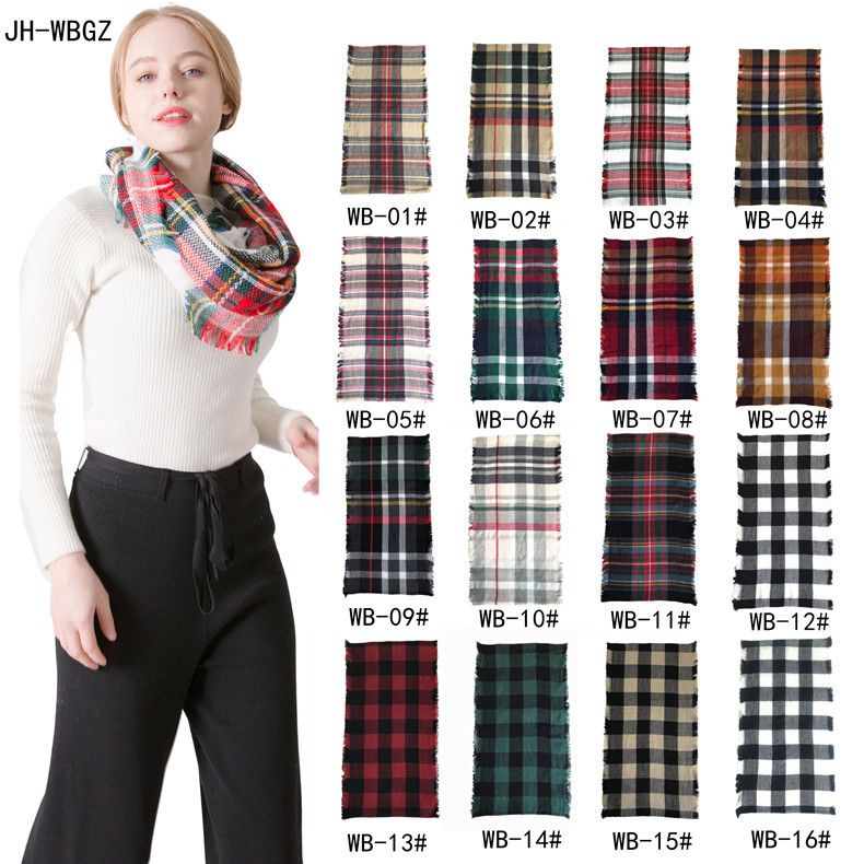 Jane Eyre Siyuan Factory Direct sales: European and American style autumn and winter women's warm seven-color checkered faux cashmere double-sided tassel checkered neck