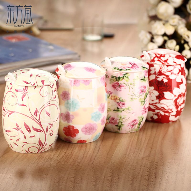 Ceramic cups, bone China cups, water cups, tea cups, single cups, waist drum cups, European country-style floral cups, internet-famous cups, coffee cups Item Picture