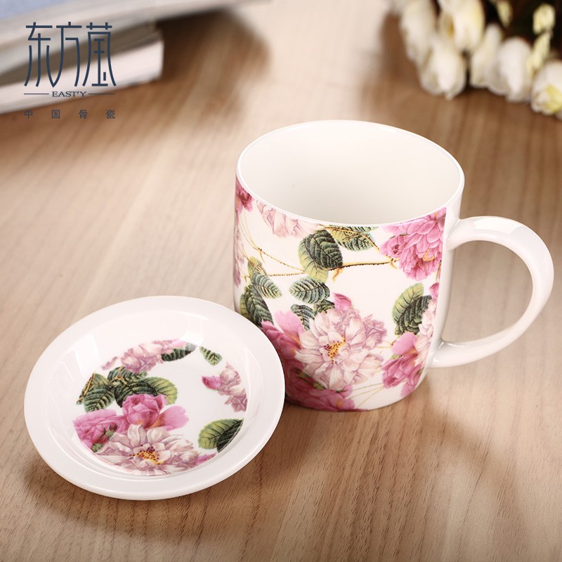 Ceramic cup LIDS, bone China cups, water cups, cup sets, European country-style floral cups, breakfast cups, coffee cups, milk cups, juice cups detail image 7