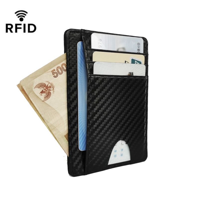 New Carbon Fiber Card Bag Rfid Thin Men's Multi-Card Bag Mini Short Coin Wallet Card Cover details Picture