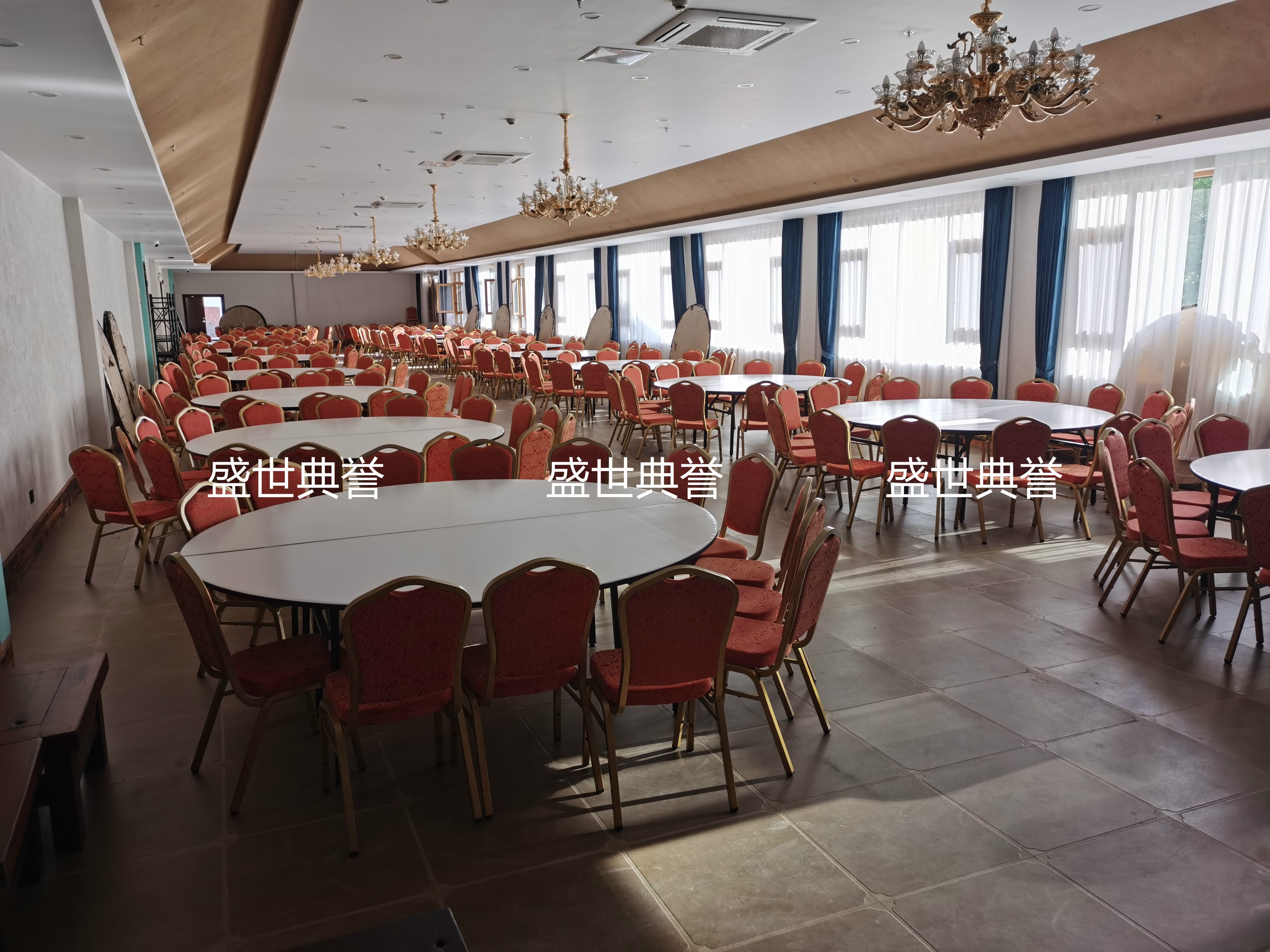 Hefei star hotel banquet hall dining tables and chairs, resort hotel wedding folding tables and chairs, hotel conference metal steel chairs detail image 5
