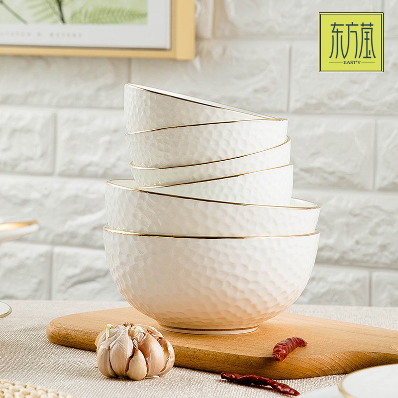 Ceramic tableware sets, bone China tableware sets, gift bowls, ceramic bowls, bone China bowls, bone China plates with yellow gold edges, household tableware detail image 6