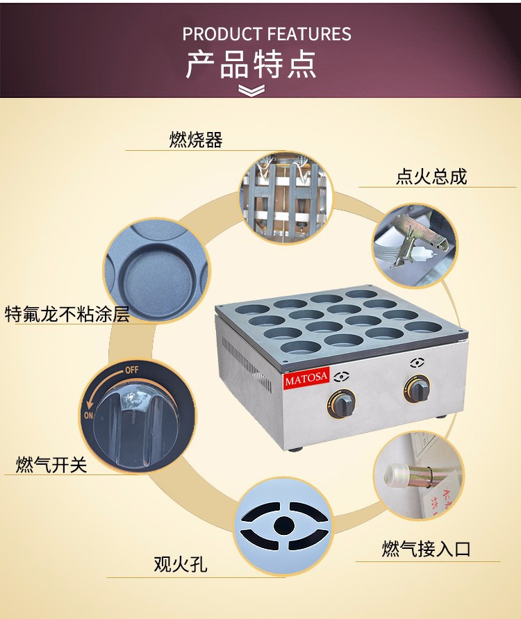 Commercial desktop 16-hole hamburger machine FY-HB16.R gas egg hamburger oven, pancake oven and snack equipment detail image 3