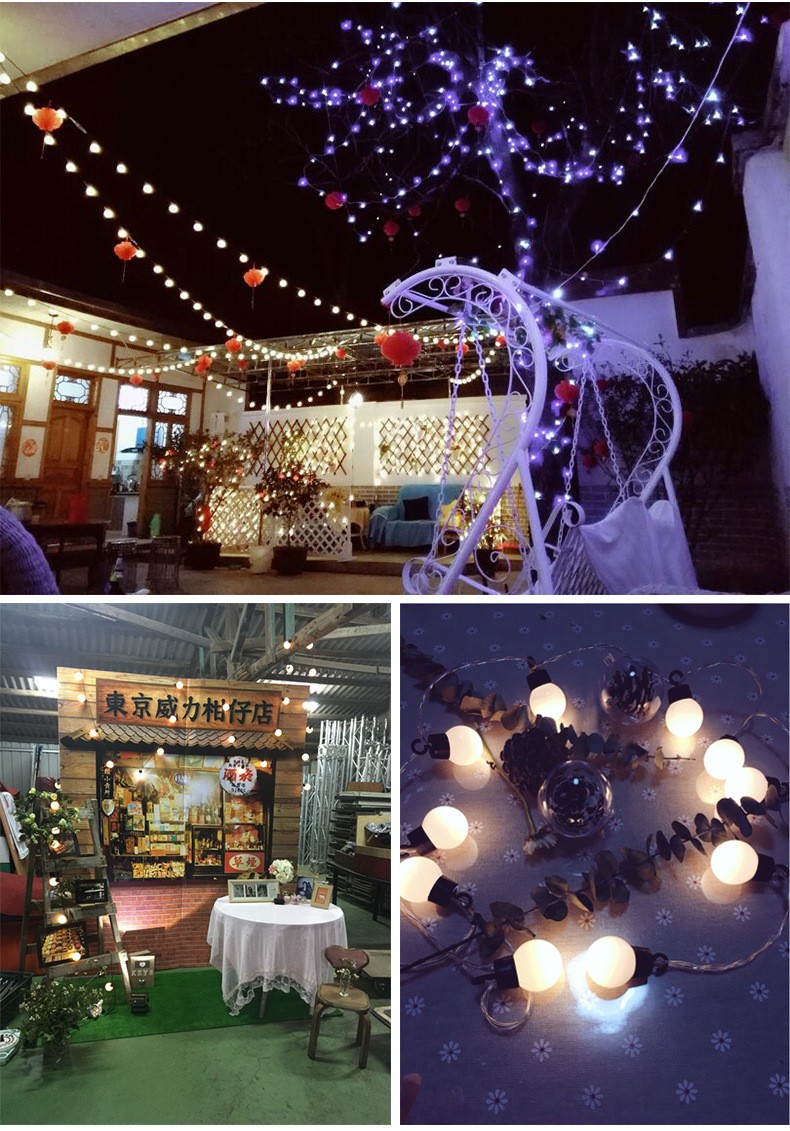 LED color lights, 3.5 cm black wire spherical lights, flashing lights, outdoor courtyard, fully waterproof, wedding and Christmas decorative light strings detail image 3