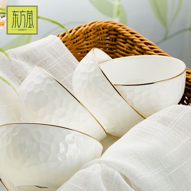 Ceramic tableware sets, bone China tableware sets, gift bowls, ceramic bowls, bone China bowls, bone China plates with yellow gold edges, household tableware Application Scenario