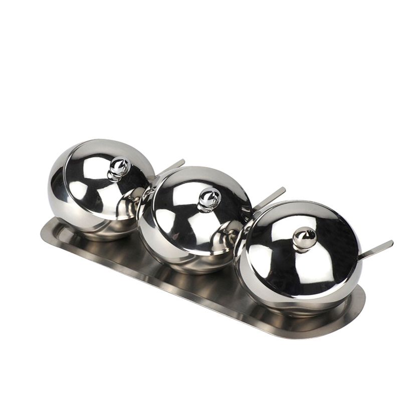 304 stainless steel three-flavor seasoning box, seasoning rack, household bright seasoning jar, monosodium glutamate and chicken essence jar, enlarged and thickened details Picture
