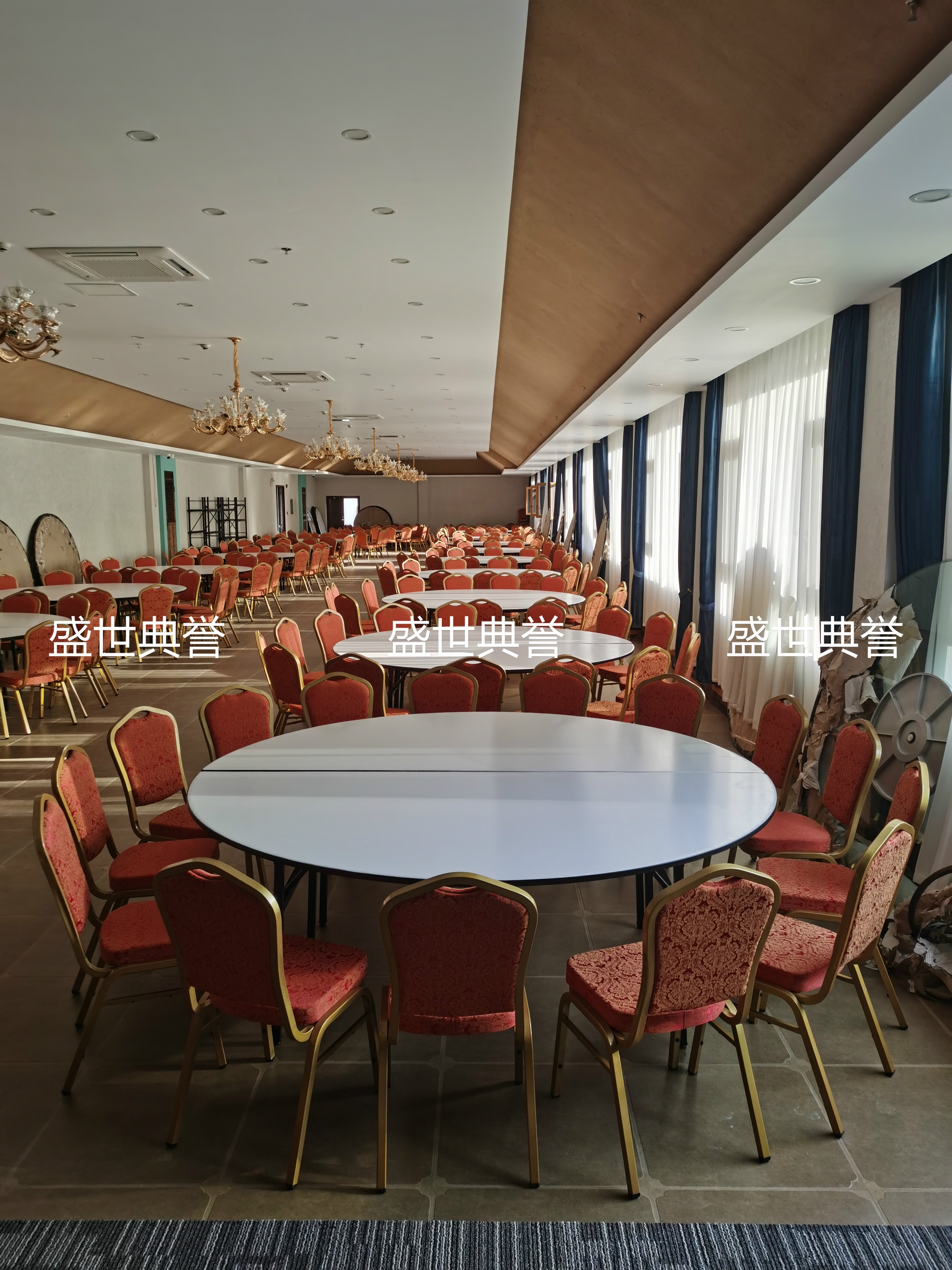 Hefei star hotel banquet hall dining tables and chairs, resort hotel wedding folding tables and chairs, hotel conference metal steel chairs detail image 7
