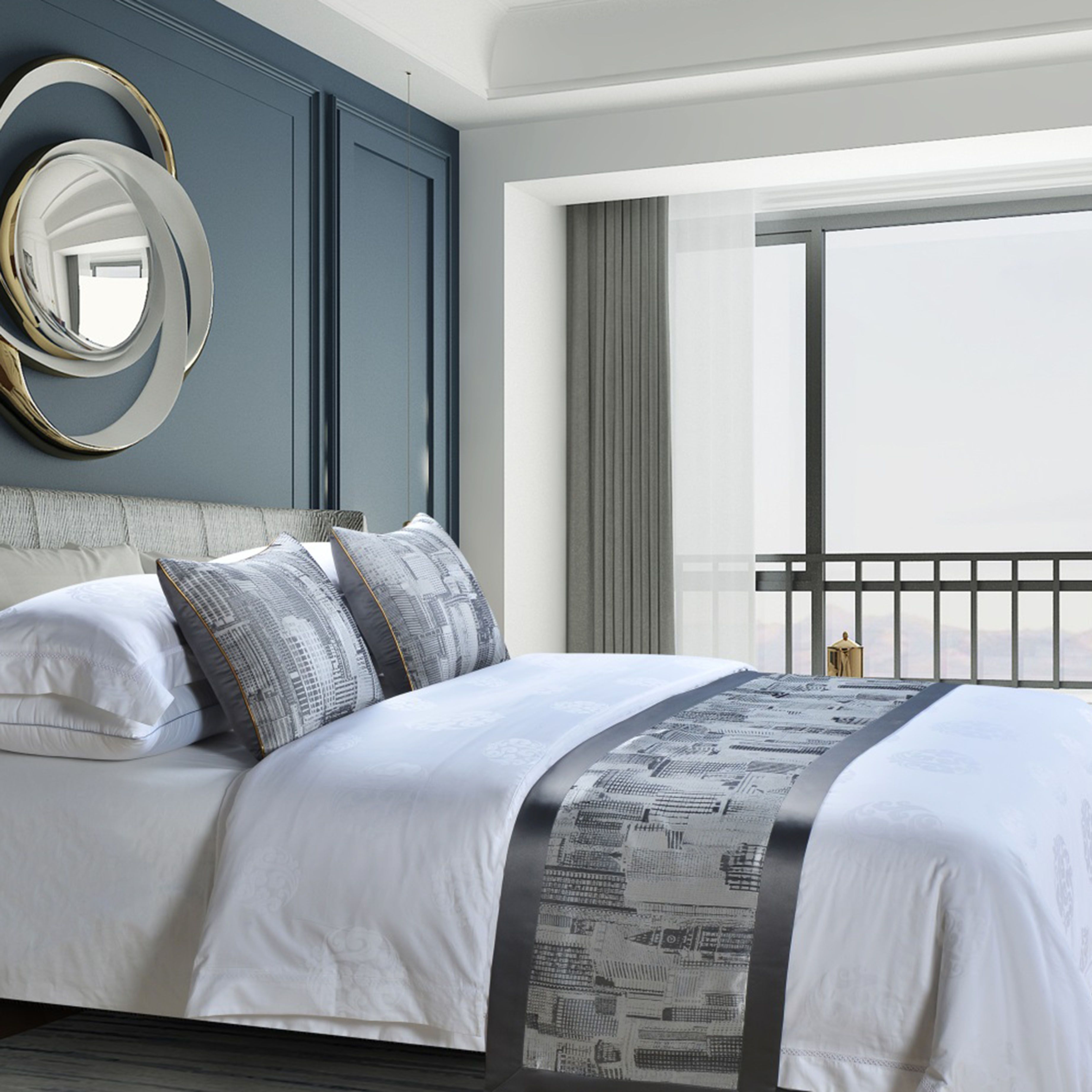 酒店 宾馆 民宿 床尾巾 酒店布草 床上用品 定制 抱枕 床盖 床尾巾床旗批发