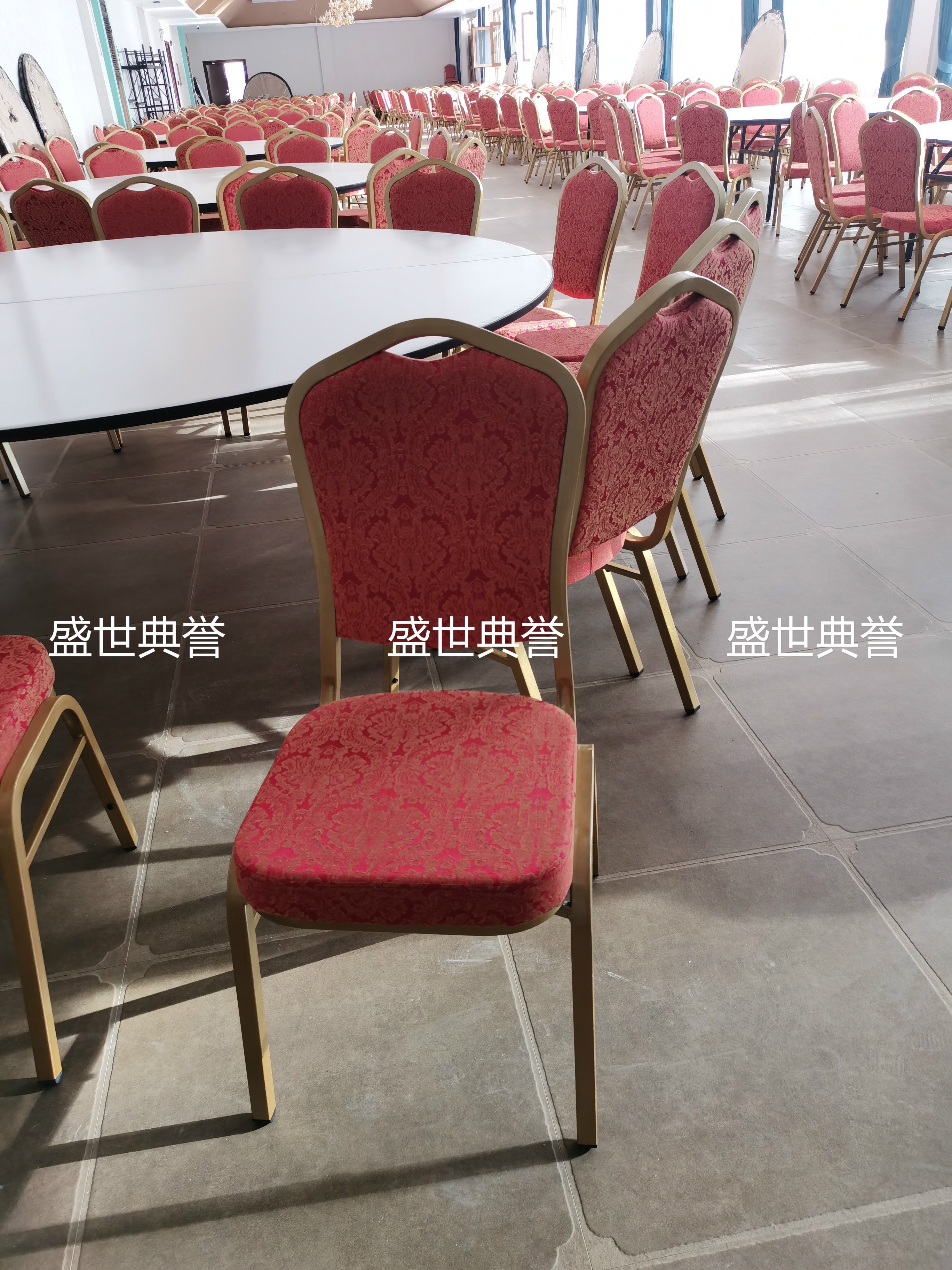 Hefei star hotel banquet hall dining tables and chairs, resort hotel wedding folding tables and chairs, hotel conference metal steel chairs detail image 1