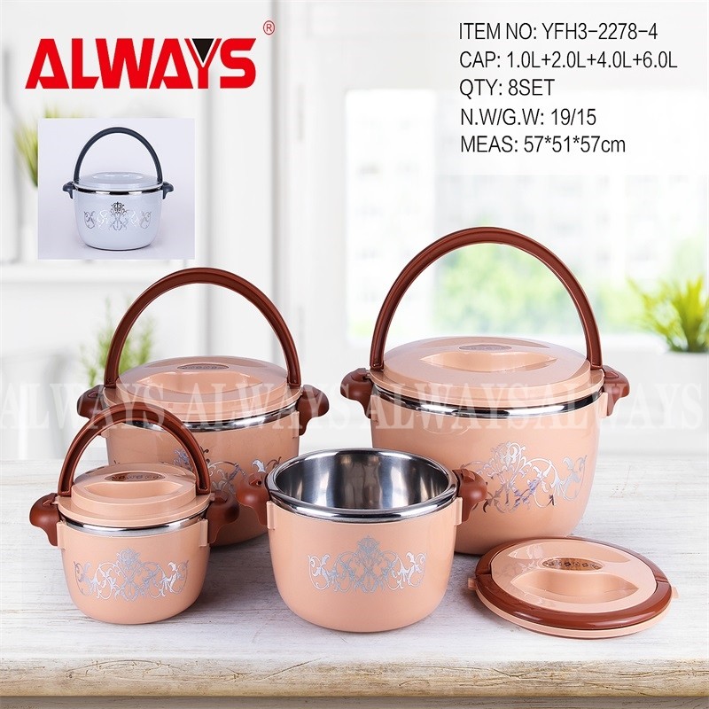 Printed plastic shell, stainless steel inner liner, handle, four-piece set, insulated lunch box, insulated bucket, portable detail image 1