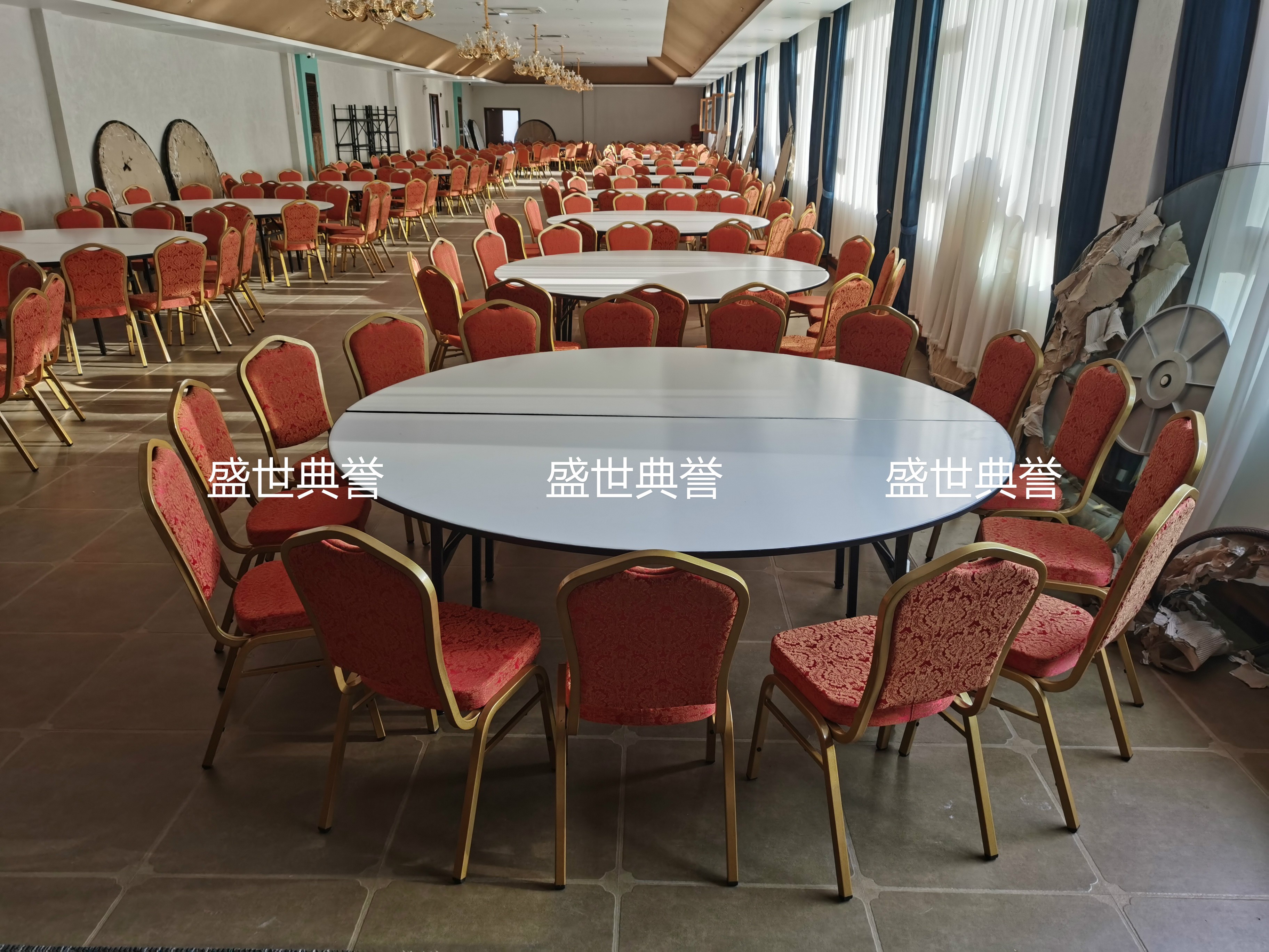 Hefei star hotel banquet hall dining tables and chairs, resort hotel wedding folding tables and chairs, hotel conference metal steel chairs detail image 8