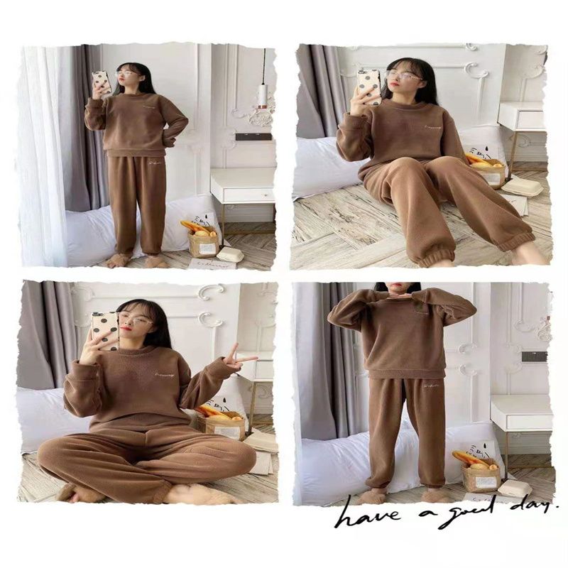 冬天珊瑚绒睡衣女秋冬季加厚套装家居服春秋新款45