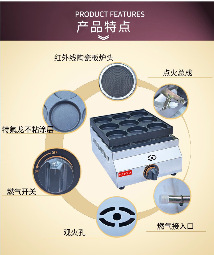 Egg burger machine FY-HB09.R commercial gas burger machine nine-hole burger oven pancake machine detail image 3