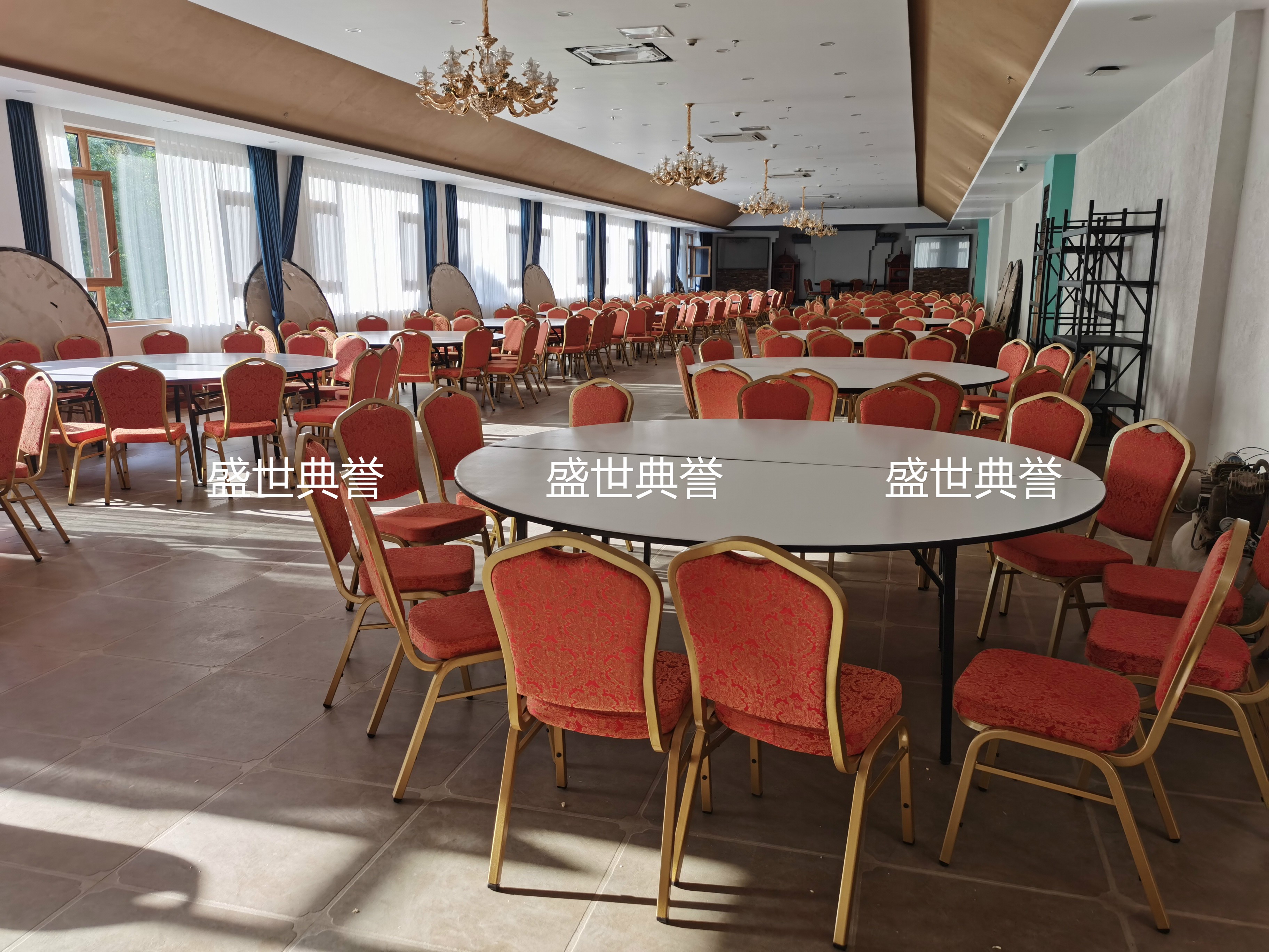 Hefei star hotel banquet hall dining tables and chairs, resort hotel wedding folding tables and chairs, hotel conference metal steel chairs detail image 4