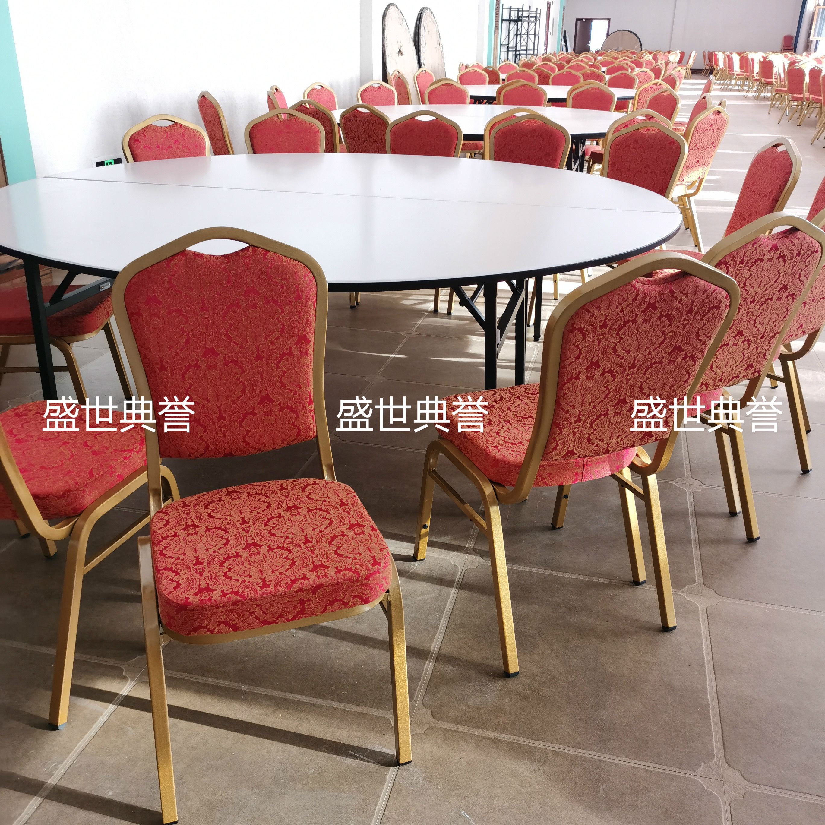 Hefei star hotel banquet hall dining tables and chairs, resort hotel wedding folding tables and chairs, hotel conference metal steel chairs details Picture