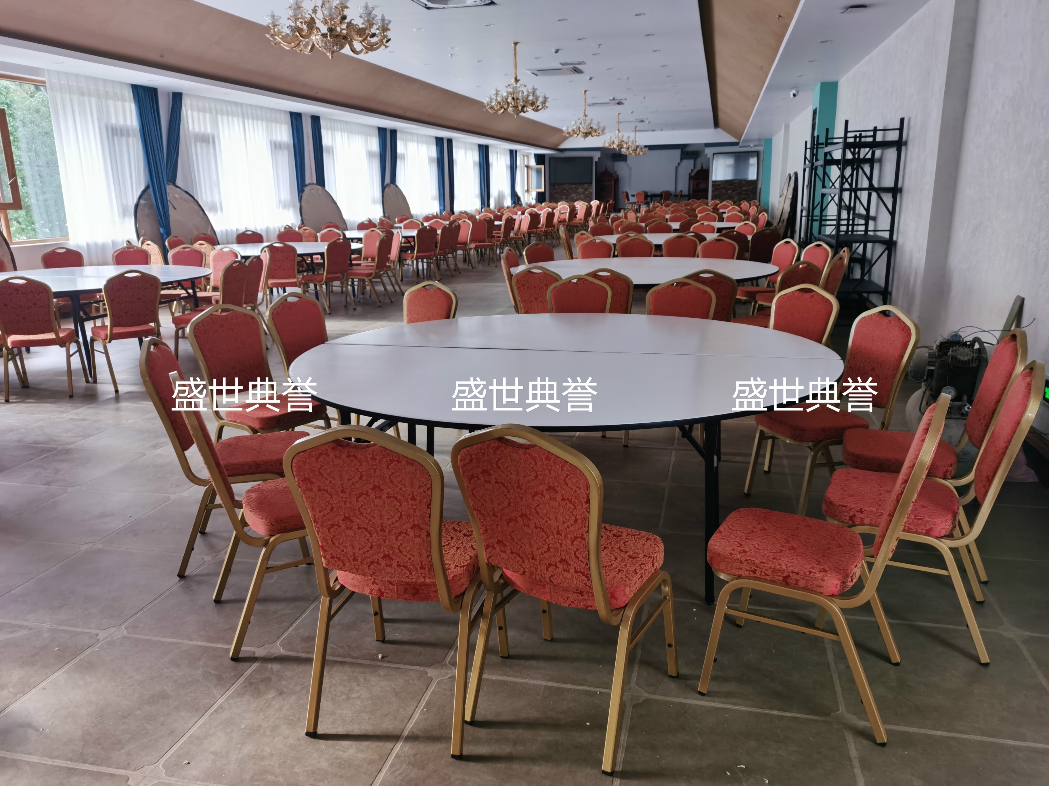 Hefei star hotel banquet hall dining tables and chairs, resort hotel wedding folding tables and chairs, hotel conference metal steel chairs detail image 3