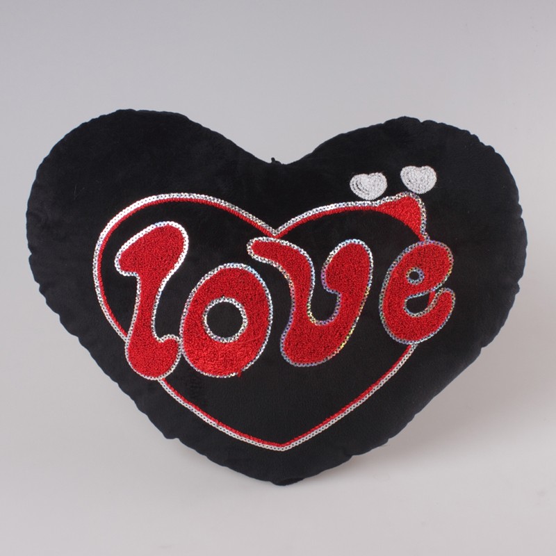外贸出口毛绒玩具爱心靠垫黑色LOVE有抱枕详情图1