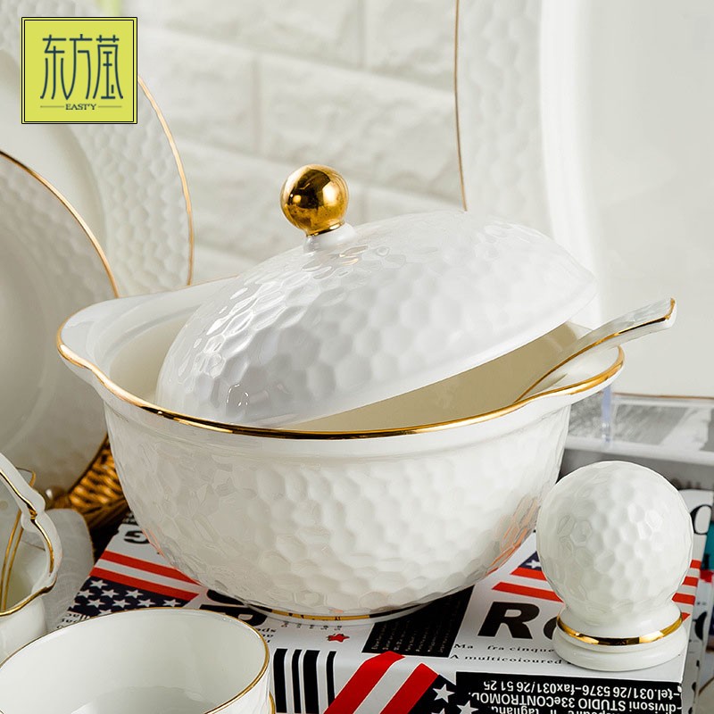 Ceramic tableware sets, bone China tableware sets, gift bowls, ceramic bowls, bone China bowls, bone China plates with yellow gold edges, household tableware detail image 4