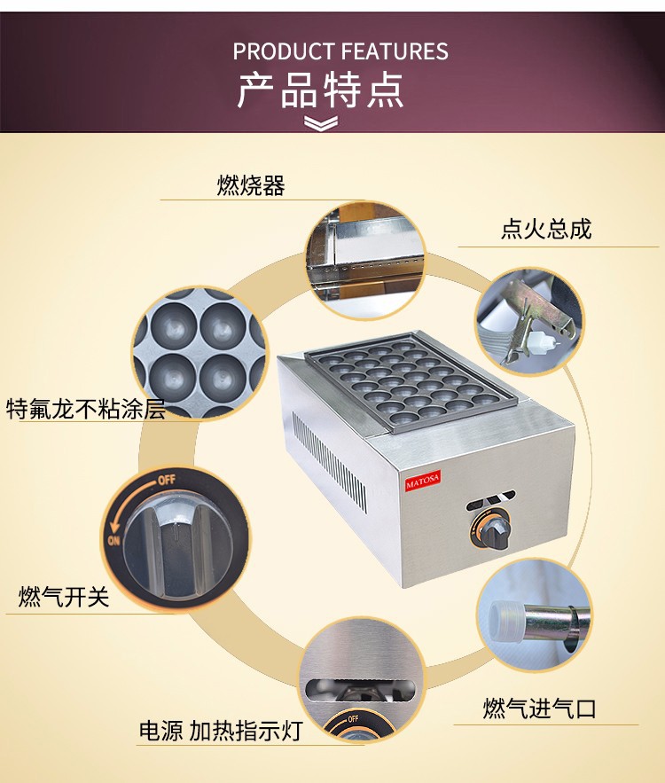 FY-28.R gas 28-hole fish ball stove, a commercial one-plate takoyaki takoyaki machine detail image 3
