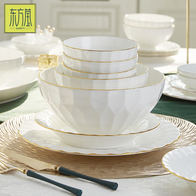 Gift bowl, ceramic bowl, bone China tableware set, ceramic bowl, ceramic plate, bowl, plate and dish set, medium tableware, solid color, simple style, rice bowl, salad bowl, noodle bowl, household plate Specification image