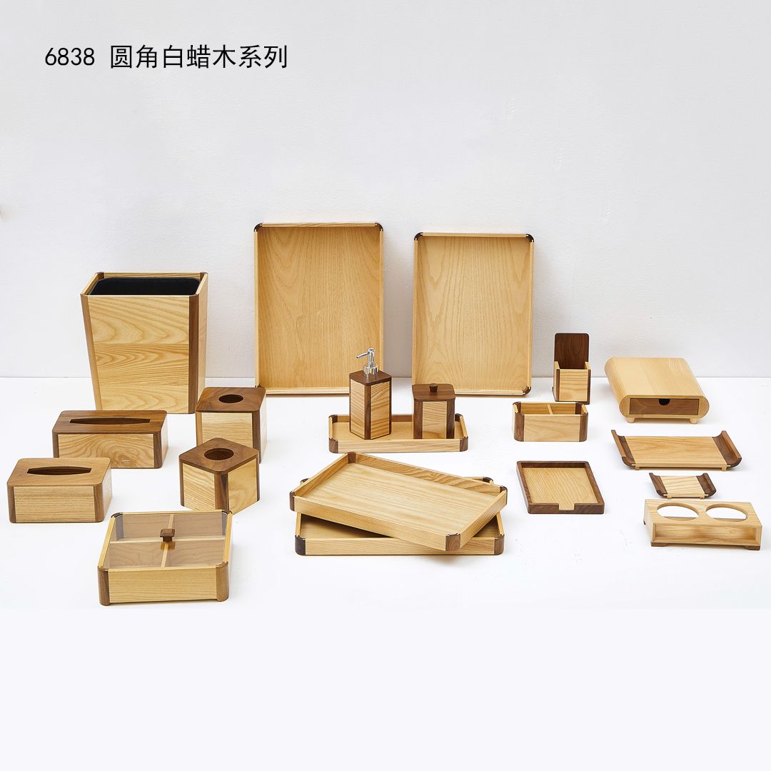 Hotel Guest House Club SPA Wooden room decoration ash wood consumable box Tissue box tray trash can