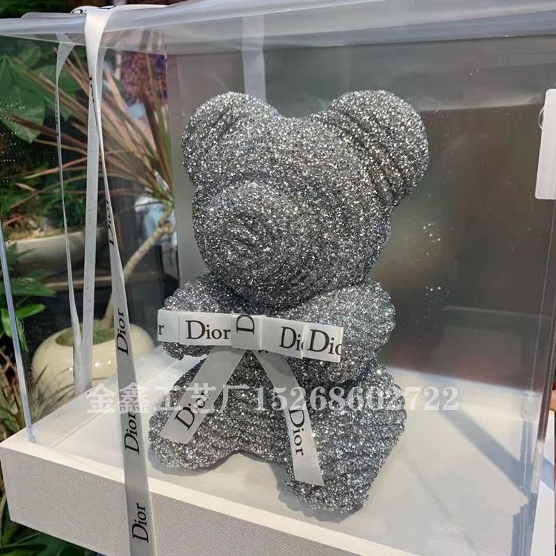 永生花泡沫玫瑰水晶钻石熊DIY创意泰迪公仔婚庆女友闺蜜生日礼物