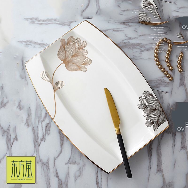 Gift bowls, ceramic bowls, medium tableware sets, bone China bowls, bone China tableware sets with yellow gold edges, soup plates, fish plates, ceramic POTS, gift rice bowls, salad bowls, bowl, plate and dish sets Specification image