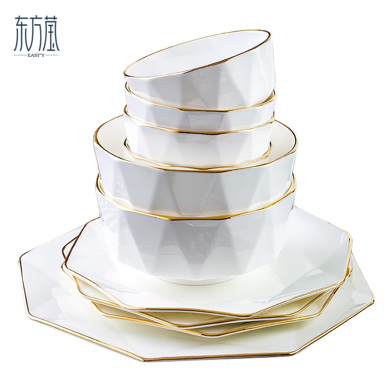 Gift bowls, ceramic bowls, bone China bowls, noodle bowls, soup bowls, rice bowls, rice bowls, salad bowls, bone China tableware, household solid-color European bowls, irregular-shaped bowls, internet-famous geometric tableware detail image 7