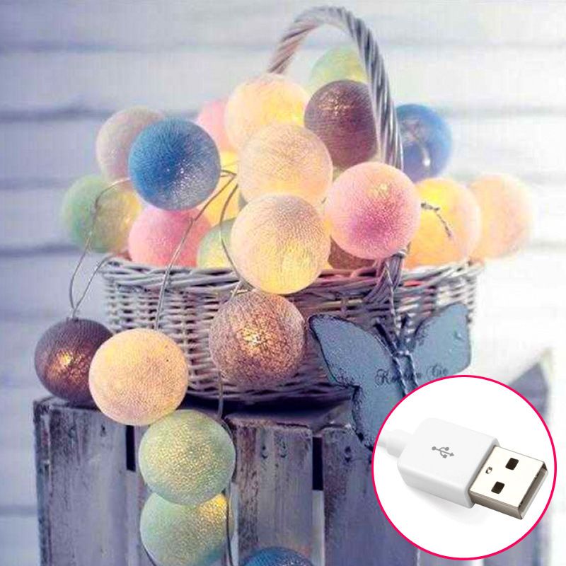 棉线球led小彩灯USB装饰灯串灯星星灯圣诞少女心灯串白底实物图