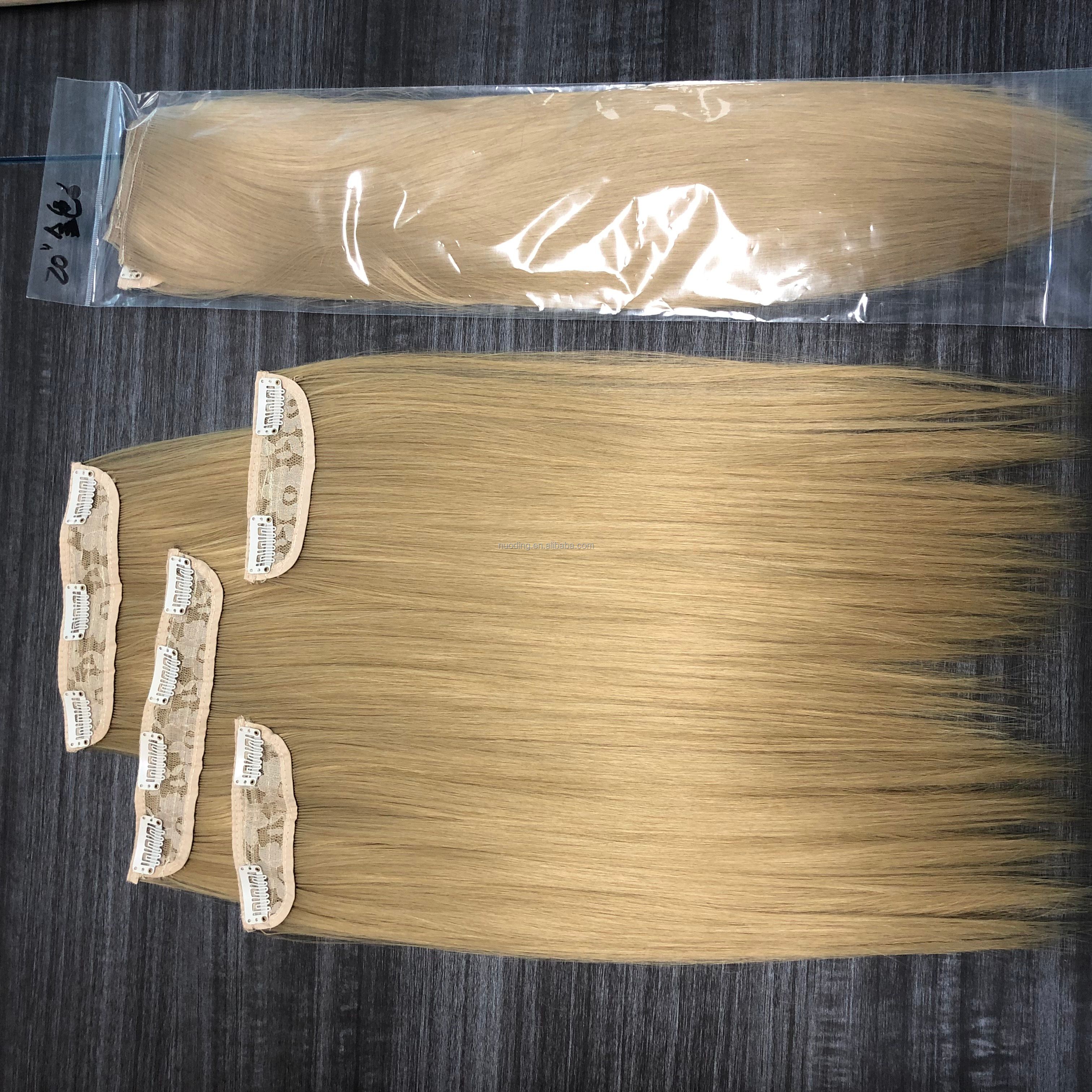 Top quality heat resistant invisible 613 straight synthetic seamless clip in hair extensions with clip thumbnail
