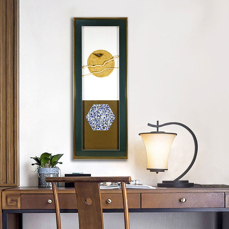 Zen-inspired blue and white porcelain fan decorative painting Specification image