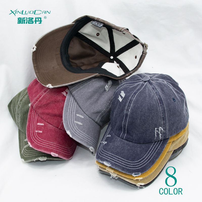 2024 New Four Seasons Vintage Wash To Do Old Broken Baseball Cap Tide Foreign Trade Solid Color Bright Line Cap Men's Breathable Hat details Picture