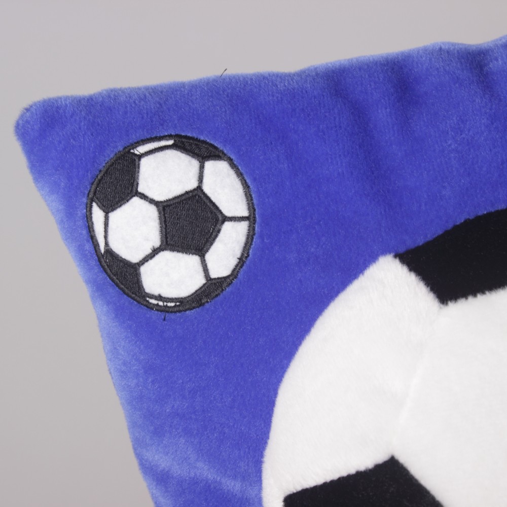 Square football-shaped blue plush cushions for export detail image 1