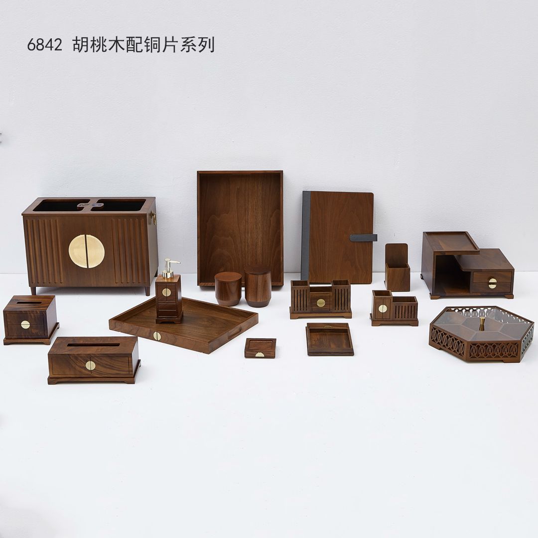 Hotel B&B Club SPA Wooden guest room decoration Walnut consumable box Tissue box tray service guide
