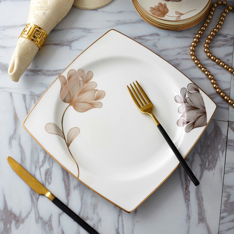 Gift bowls, ceramic bowls, medium tableware sets, bone China bowls, bone China tableware sets with yellow gold edges, soup plates, fish plates, ceramic POTS, gift rice bowls, salad bowls, bowl, plate and dish sets detail image 6