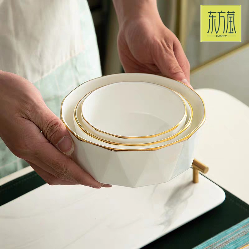 Gift bowls, ceramic bowls, bone China bowls, noodle bowls, soup bowls, rice bowls, rice bowls, salad bowls, bone China tableware, household solid-color European bowls, irregular-shaped bowls, internet-famous geometric tableware detail image 6