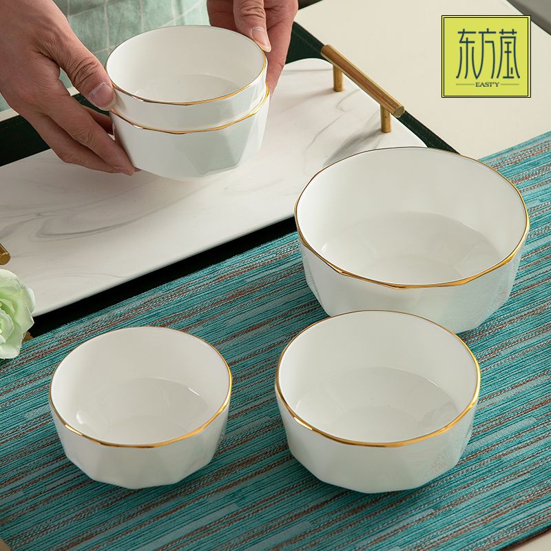 Gift bowls, ceramic bowls, bone China bowls, noodle bowls, soup bowls, rice bowls, rice bowls, salad bowls, bone China tableware, household solid-color European bowls, irregular-shaped bowls, internet-famous geometric tableware details Picture