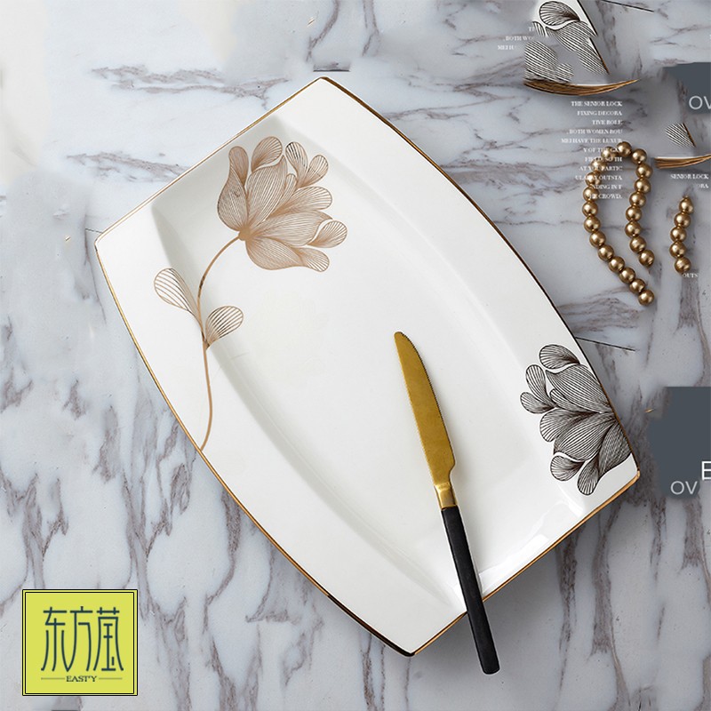 Gift bowls, ceramic bowls, medium tableware sets, bone China bowls, bone China tableware sets with yellow gold edges, soup plates, fish plates, ceramic POTS, gift rice bowls, salad bowls, bowl, plate and dish sets detail image 5