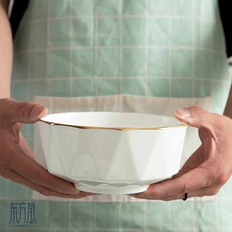 Gift bowls, ceramic bowls, bone China bowls, noodle bowls, soup bowls, rice bowls, rice bowls, salad bowls, bone China tableware, household solid-color European bowls, irregular-shaped bowls, internet-famous geometric tableware detail image 5