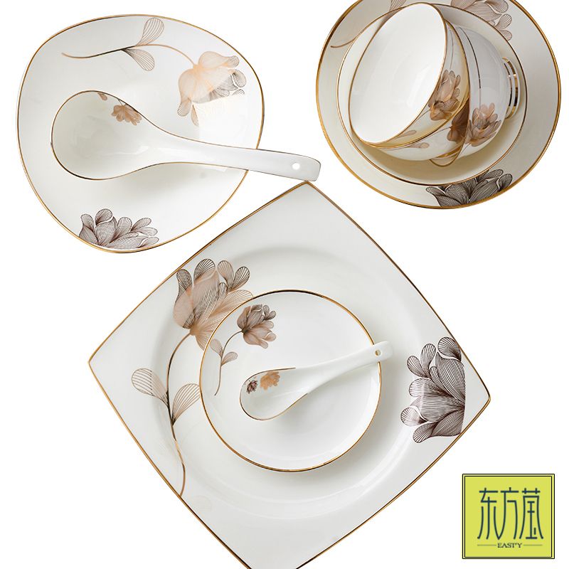Gift bowls, ceramic bowls, medium tableware sets, bone China bowls, bone China tableware sets with yellow gold edges, soup plates, fish plates, ceramic POTS, gift rice bowls, salad bowls, bowl, plate and dish sets Item Picture