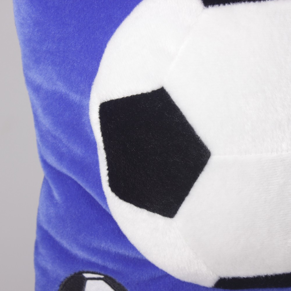 Square football-shaped blue plush cushions for export detail image 2
