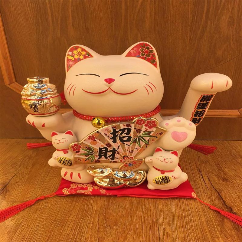 Nantai frosted white automatic hand cat opening gift furniture living room shop placement