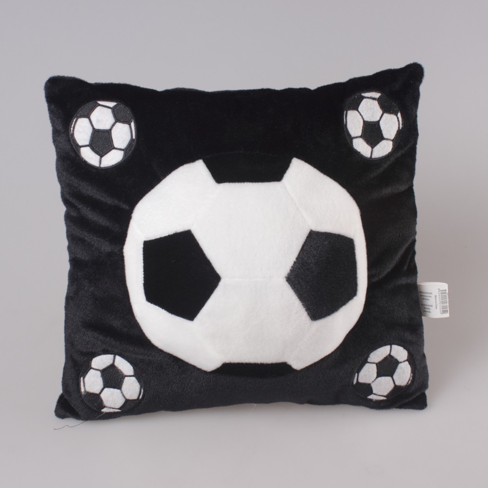 Black square football-shaped plush throw pillows for export detail image 1