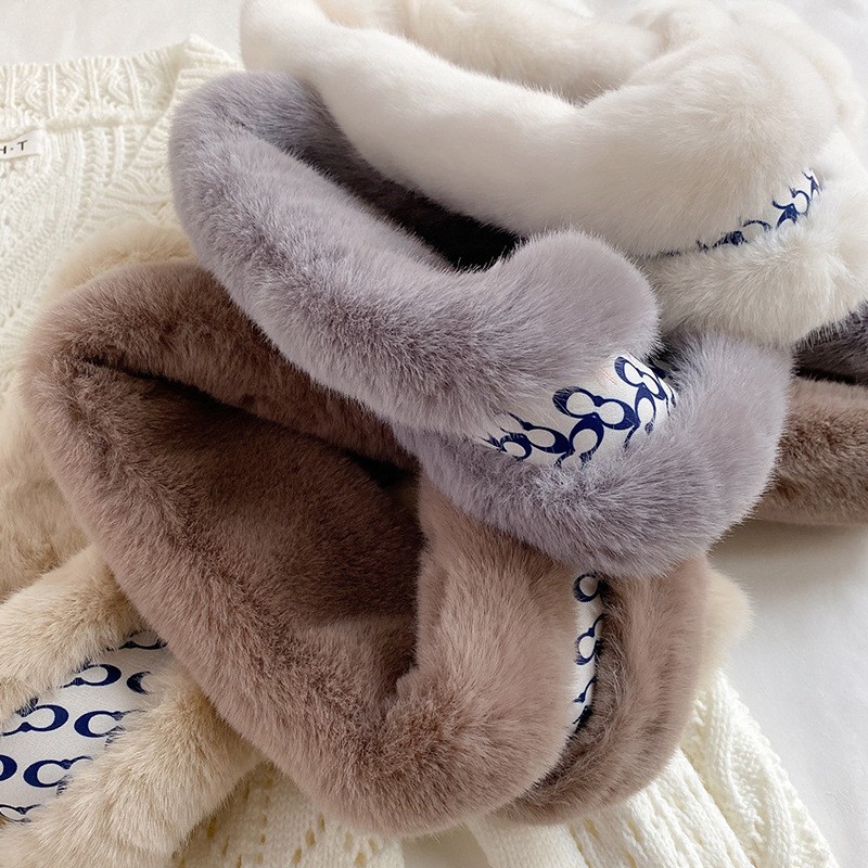 简爱丝缘泫雅风秋冬保暖毛毛围巾冬季韩版百搭装饰懒兔毛手感学生围脖交叉详情图6