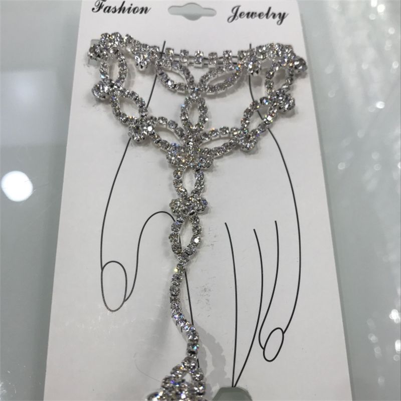 Korean Crystal Diamond Ring One Hand Back Chain Bracelet Bride Wedding Bridesmaids Jewelry Performance Accessories details Picture