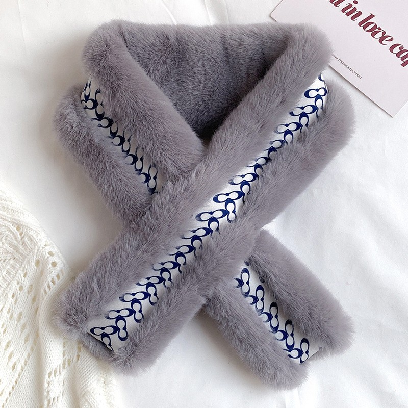 简爱丝缘泫雅风秋冬保暖毛毛围巾冬季韩版百搭装饰懒兔毛手感学生围脖交叉详情图14