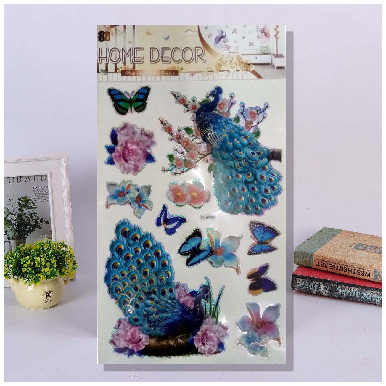 High-end laser peacock decorative wall paste laser 3D peacock three-dimensional wall paste DIY layer wall paste