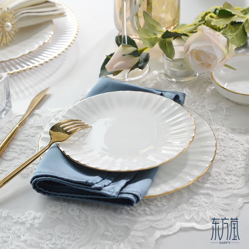 Ceramic bowls, gift bowls, bone China bowls, tableware, gift sets, bowl, plate and dish sets, bone China plates, bone China bowls, solid-color tableware with gold edges detail image 9